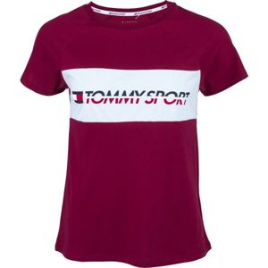 Tommy Hilfiger BLOCKED TEE LOGO vínová XS - Dámské tričko